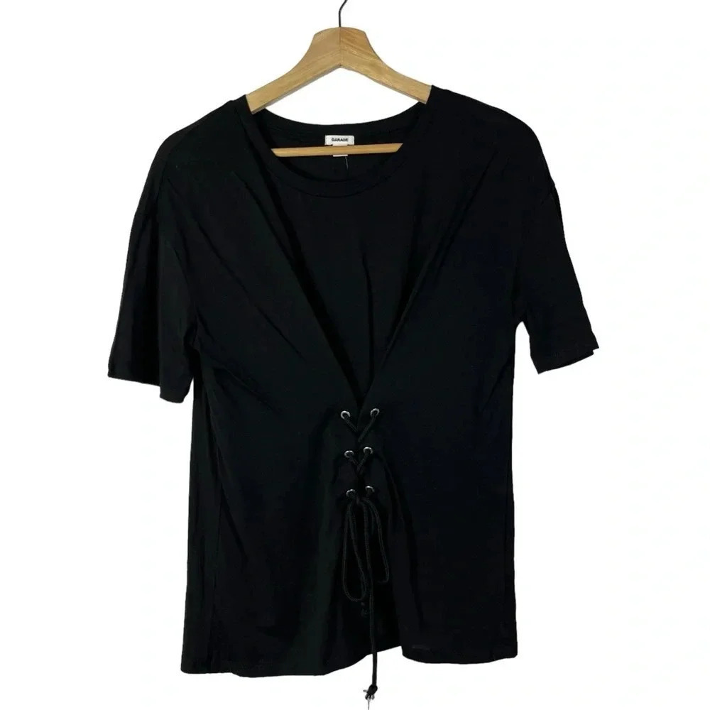 Garage Black Corset Lace Up Short Sleeve Tee S